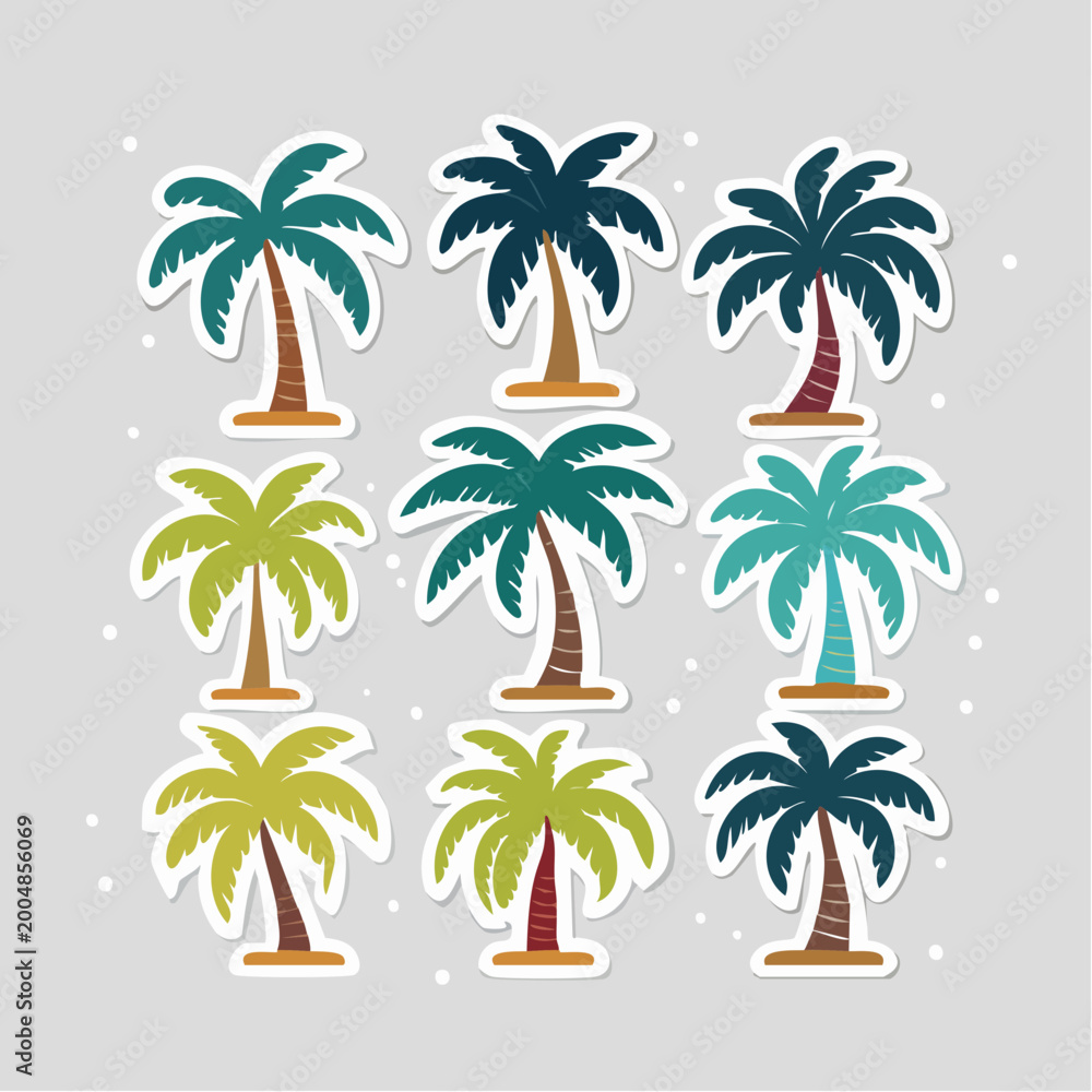 Fototapeta premium Set of cartoon palm trees in various colors