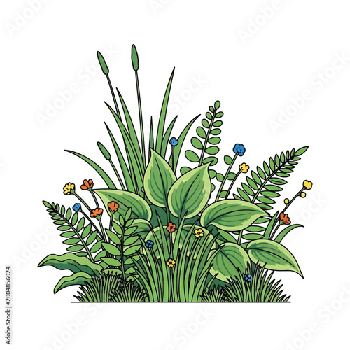 Photos Colorful illustration of various green plants.