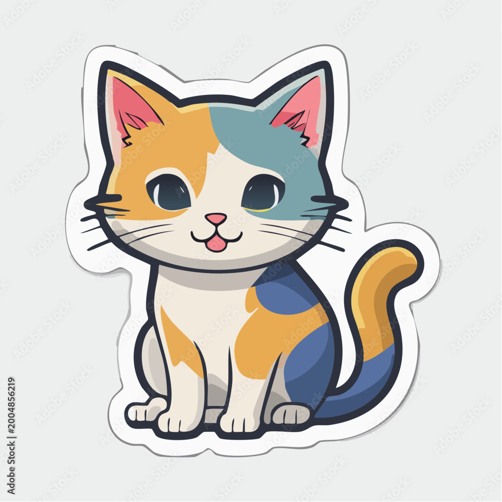 Fototapeta premium Cute Calico Cat Sticker Illustration