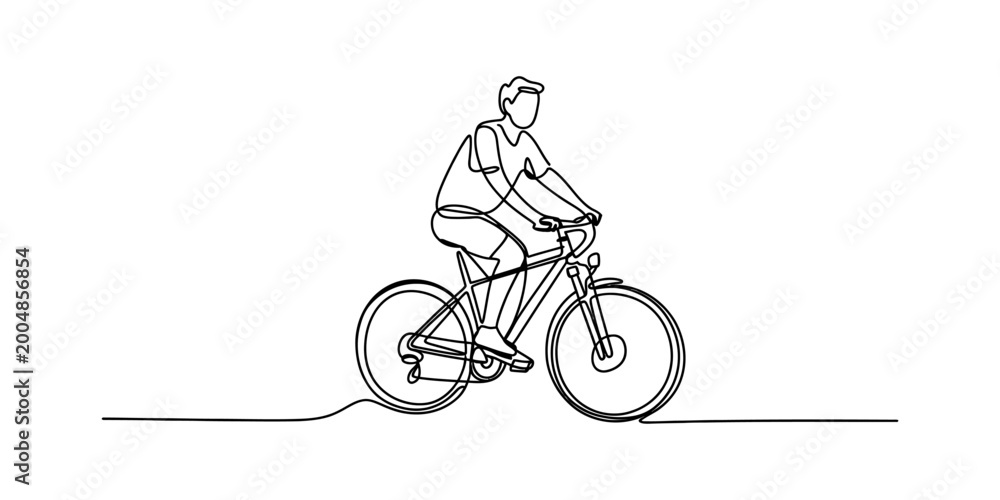 Fototapeta premium Man riding a bicycle in a simple continuous line drawing style Vector, illustration