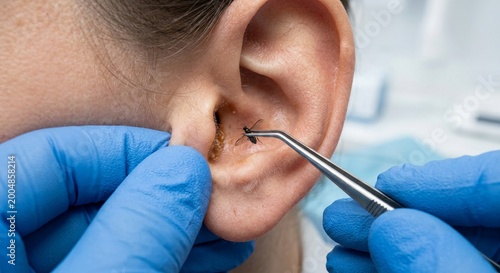 Alligator Forceps Grasping Insect in Human Ear Canal.