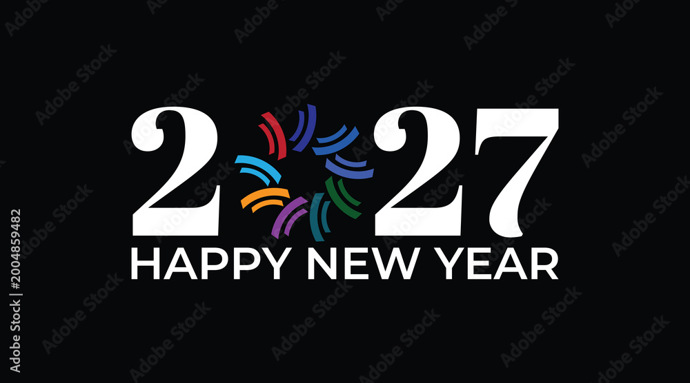 Obraz premium 2027 Happy New Year Celebration Design with Colorful Fireworks on Black Background