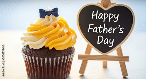 Happy father's day delicious chocolate cupcake with frosting and a heart shaped message