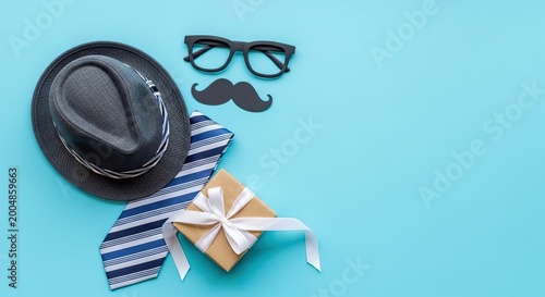 Happy fathers day stylish accessories hat tie glasses gift for dad's special day