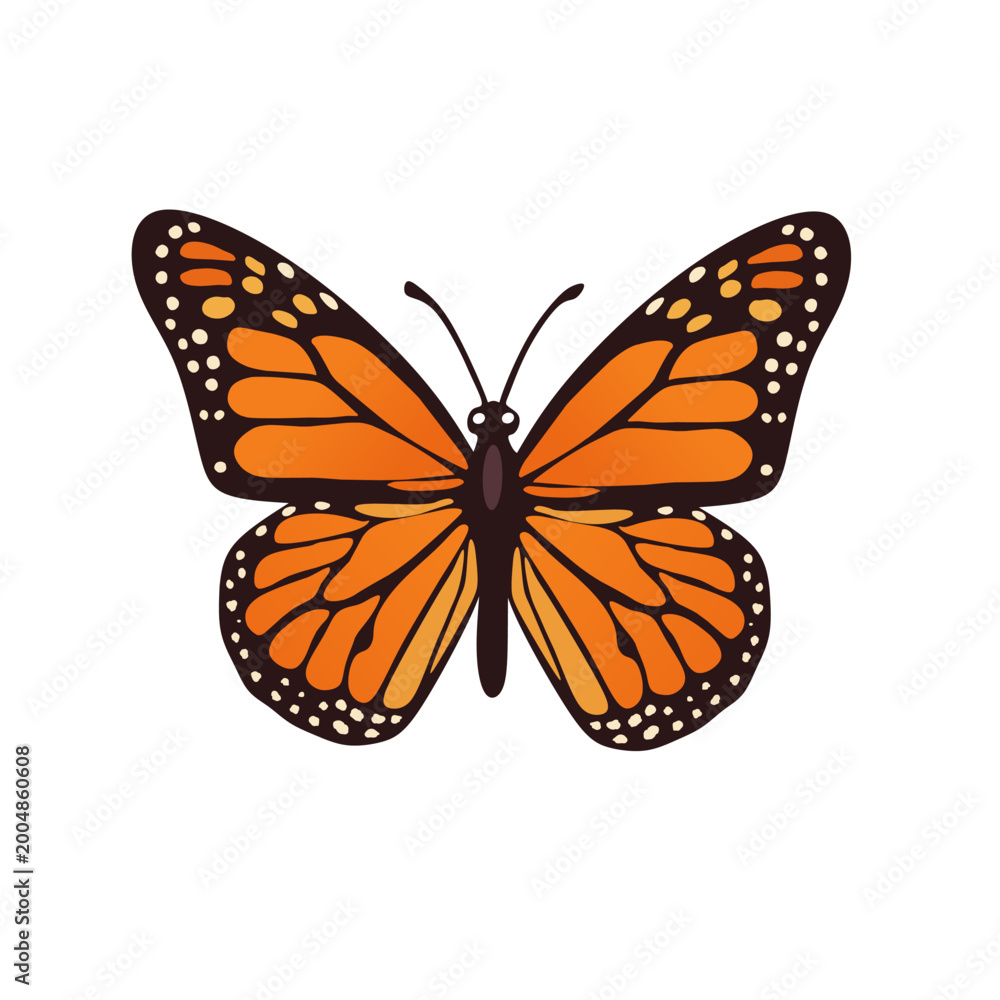 Fototapeta premium Colorful butterfly cartoon vector illustration isolated on white background. Cute flying insect with detailed wings perfect for kids design, nature theme, education and decorative use