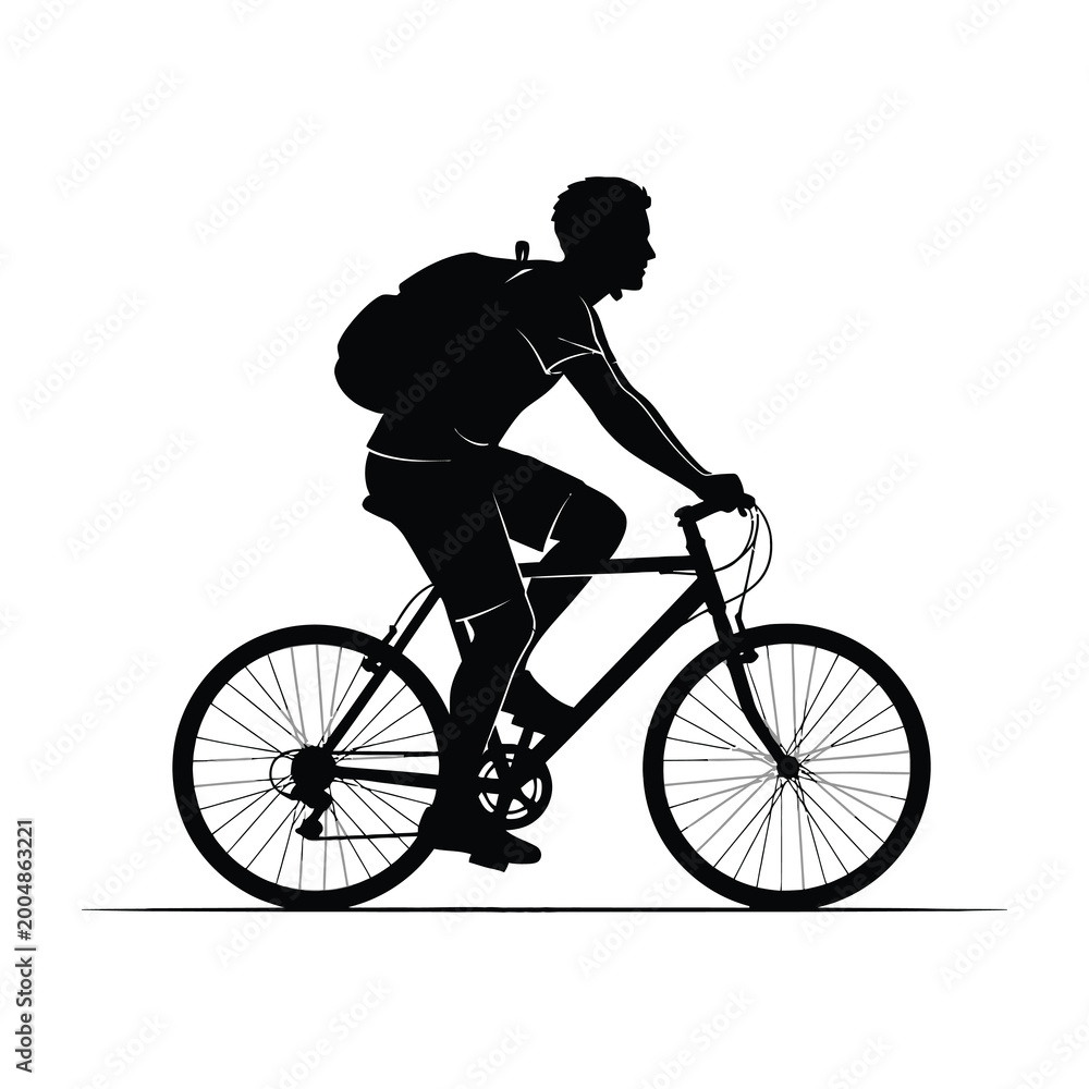 Fototapeta premium Cyclist riding bicycle with backpack outdoors