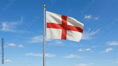 The England flag flies against a bright blue sky.