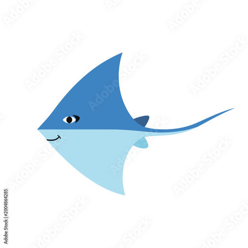 Smiling Blue Cartoon Sting Ray Fish.