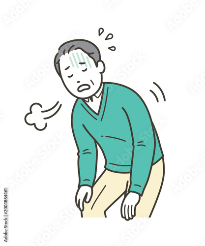 息切れをして大きな呼吸をする中年男性
