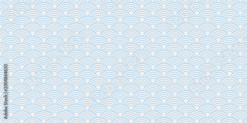 Abstract Japanese summer wave pattern with dotted lines in sky blue background. Seamless water design for wallpaper, decoration, illustration and vector composition