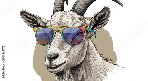 Cool Goat Wearing Sunglasses - Stylish Animal Portrait.