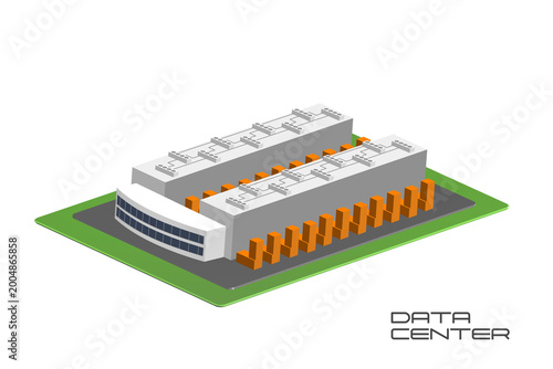 Data center building isometric showing hosting AI infrastructure