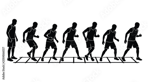 Картината върху платно Agility ladder training, man performing footwork exercise, athlete doing speed a