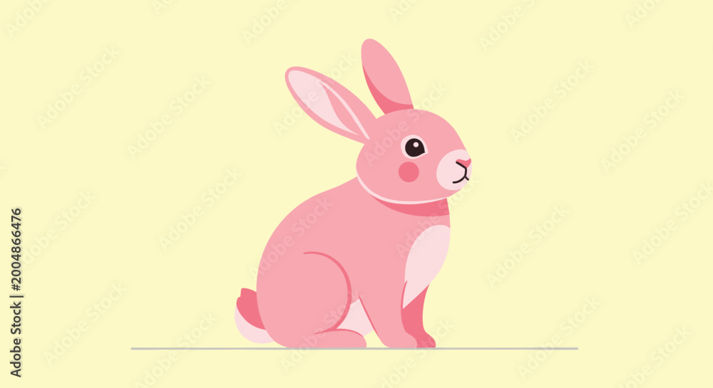 Fototapeta premium Adorable pink rabbit character sitting quietly a cheerful graphic for childrens projects