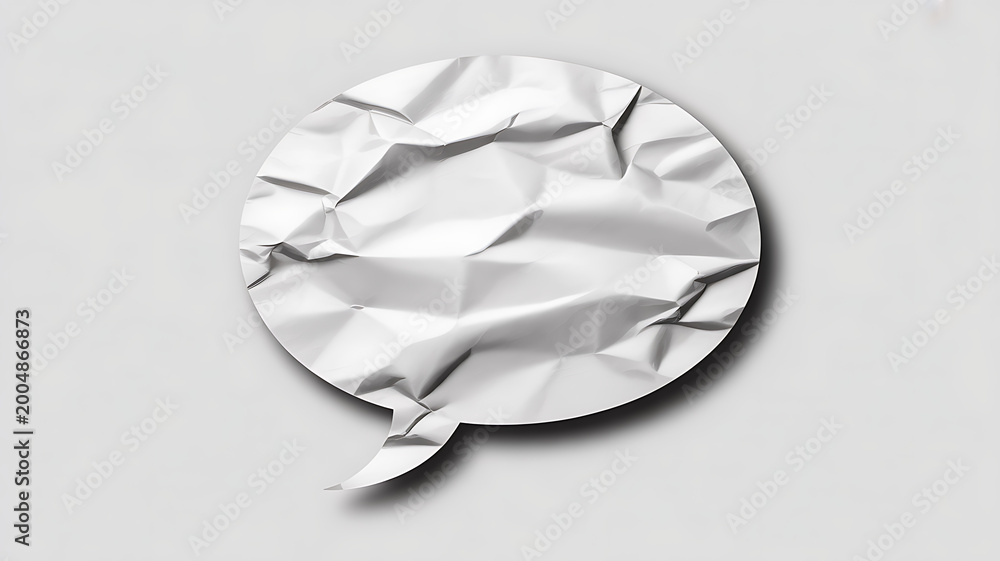 Fototapeta premium Round blank speech balloon made of wrinkled white paper on a transparent background. 