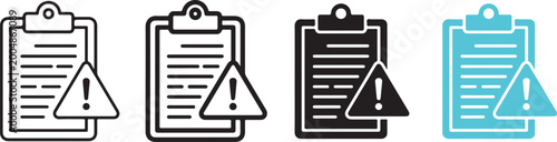 Foto Clipboard icons with warning sign and exclamation mark