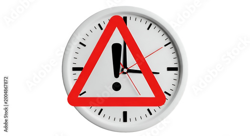 Warning triangle with exclamation mark over clock face on black background symbolizing time-related issues Free Download Warning triangle with exclamation mark over clock face on black background symbolizing time-related issues - GFXLoad