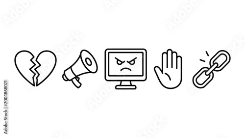 Fotografija set of hand drawn blue icons representing cyberbullying and digital toxicity inc