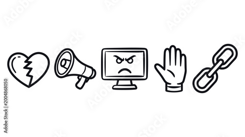 Принти на полотні set of hand drawn blue icons representing cyberbullying and digital toxicity inc