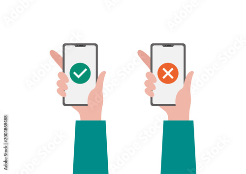 スマートフォンを持つ手と安全マークのベクターイラスト素材セット