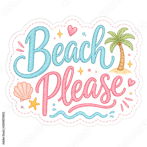 Beach Please Summer Lettering Sticker