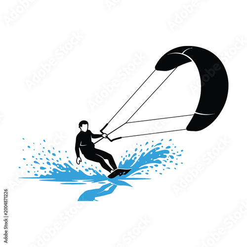 Fotografie Man parasailing on ocean waves with large kite