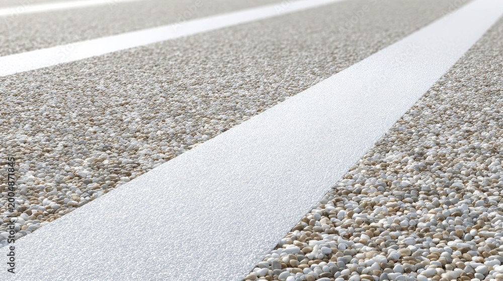 Fototapeta premium Focus on the asphalt road, painted with white lines, which evokes a sense of journey and direction