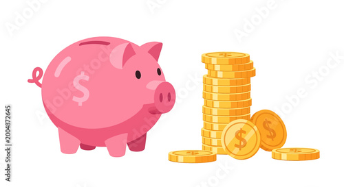 Photos Pink Piggy Bank with Gold Coins.