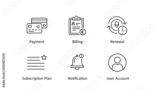 Fotografie Editable stroke subscription thin line icons set for web UI app interface and ma