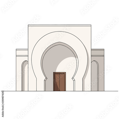 Photography Large Archway with Brown Doorway Entrance.