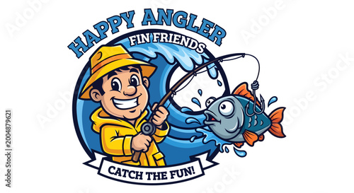 Happy Angler Fin Friends Catch the Fun Fishing Logo.