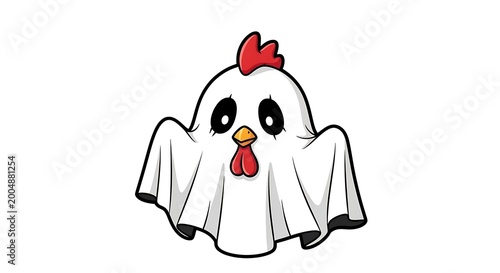 Cute chicken dressed as ghost Halloween.