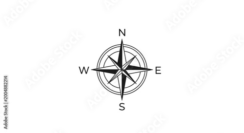Tableau sur toile Black compass rose graphic on white background, showing directions north, south,