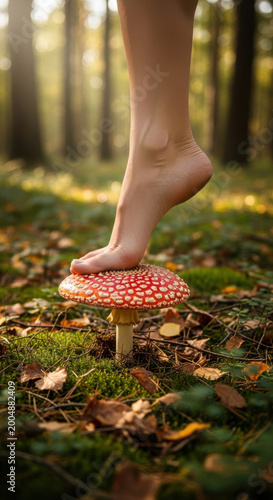 Foot stepping on mushroom