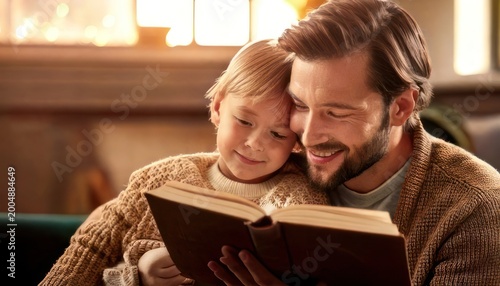 Heartwarming Moment - Father and Child Bonding Over a Storybook.