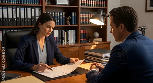 Business meeting: Professional discussion and agreement signing with colleagues