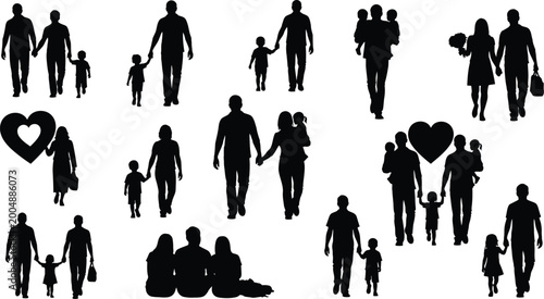 Silhouettes of families and couples a collection of love and togetherness