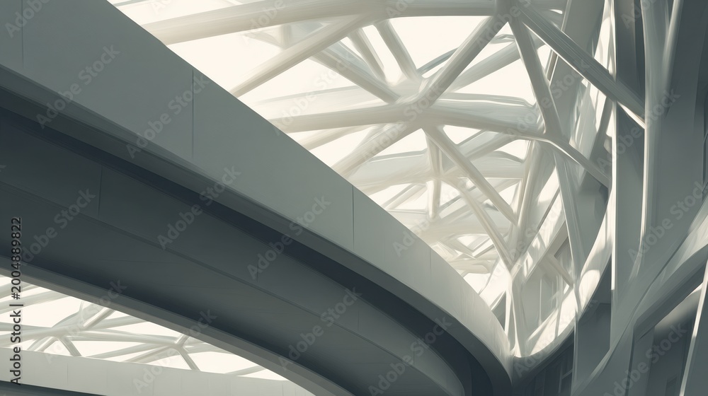 Fototapeta premium Modern Architectural Lines: Captivating the sleek geometric design of a contemporary building, this photograph highlights the intricate interplay of lines and structure.