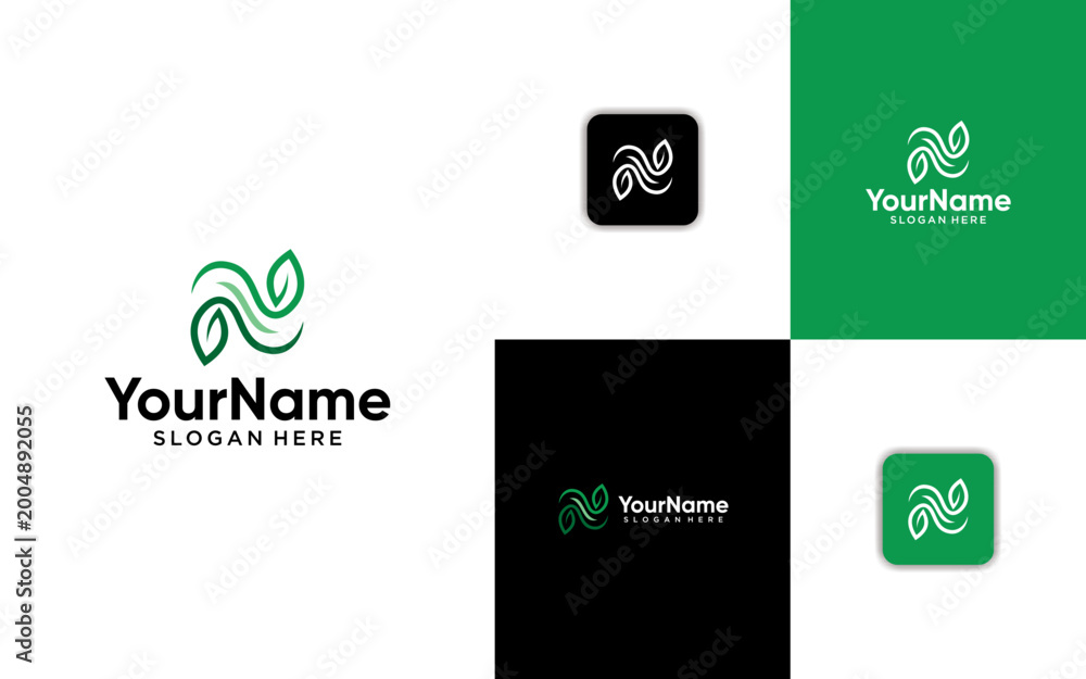 Fototapeta premium Letter N Leaf Logo Design with Elegant Line Art Style for Eco-Friendly Business
