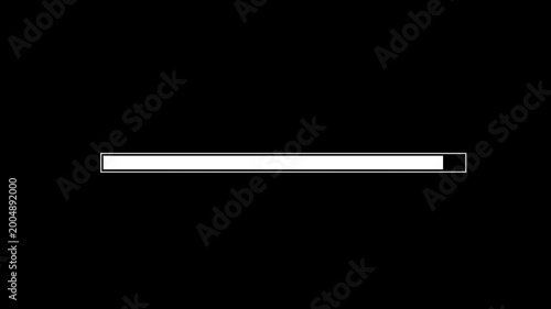 Minimalist horizontal white loading bar on solid black background, depicting linear progress, system processing, or data upload status in a clean digital interface style