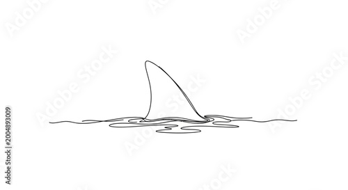 Foto Minimalist shark fin emerging from rippling water surface, single line art