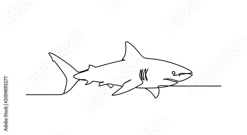 Tableau sur toile Minimalist Shark Drawing, Single Line Art, Ocean Predator, White Background