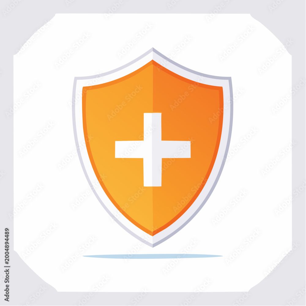 Fototapeta premium Orange shield with white cross icon