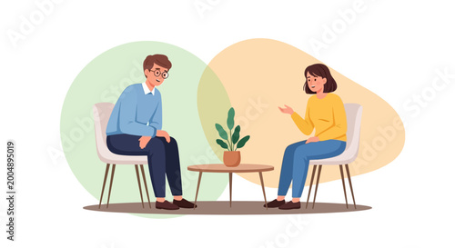 People sitting on chairs.