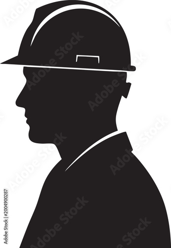 Obraz na płótnie Construction worker silhouette, hard hat icon, black profile, industrial worker