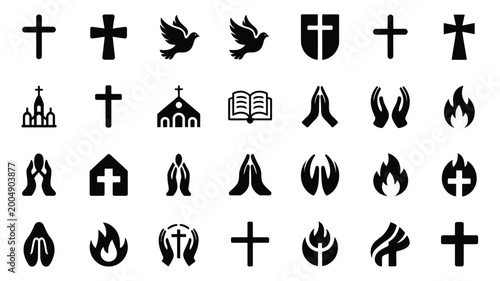 Photos Collection of minimalist christian religious symbols and icons including crosses