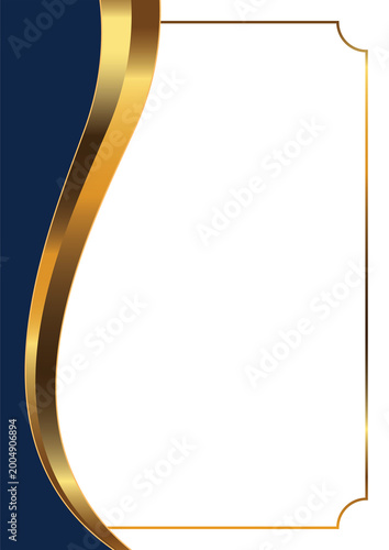 Golden ribbon frame on dark blue background with white space for text