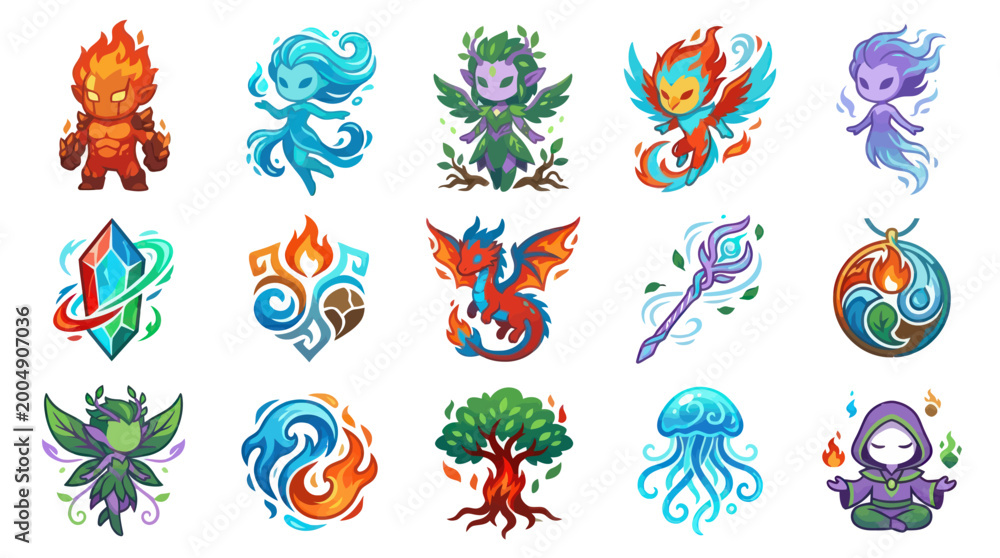 Obraz premium Magical Elemental Icons - Fantasy Game Assets