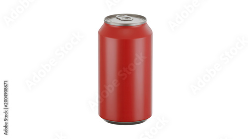 Red aluminum can isolated on white background with iced tea aluminum beverage refreshment container canister cylinder isolated background refreshing drinkable packaging