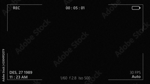 Retro VHS Camcorder Overlay with Low Battery Indicator and Camera Settings, Clean Recording Interface 4K